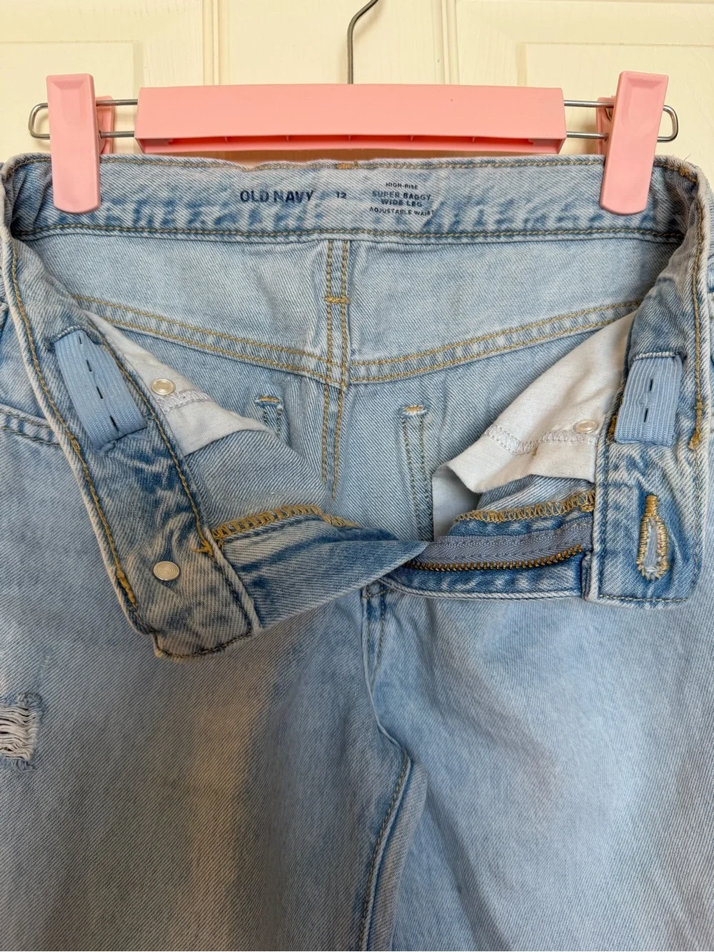 Old Navy Girls Super Baggy High Rise Wide Leg Distressed Jeans Light Wash 12